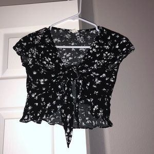 black floral tie shirt and denim tie shirt